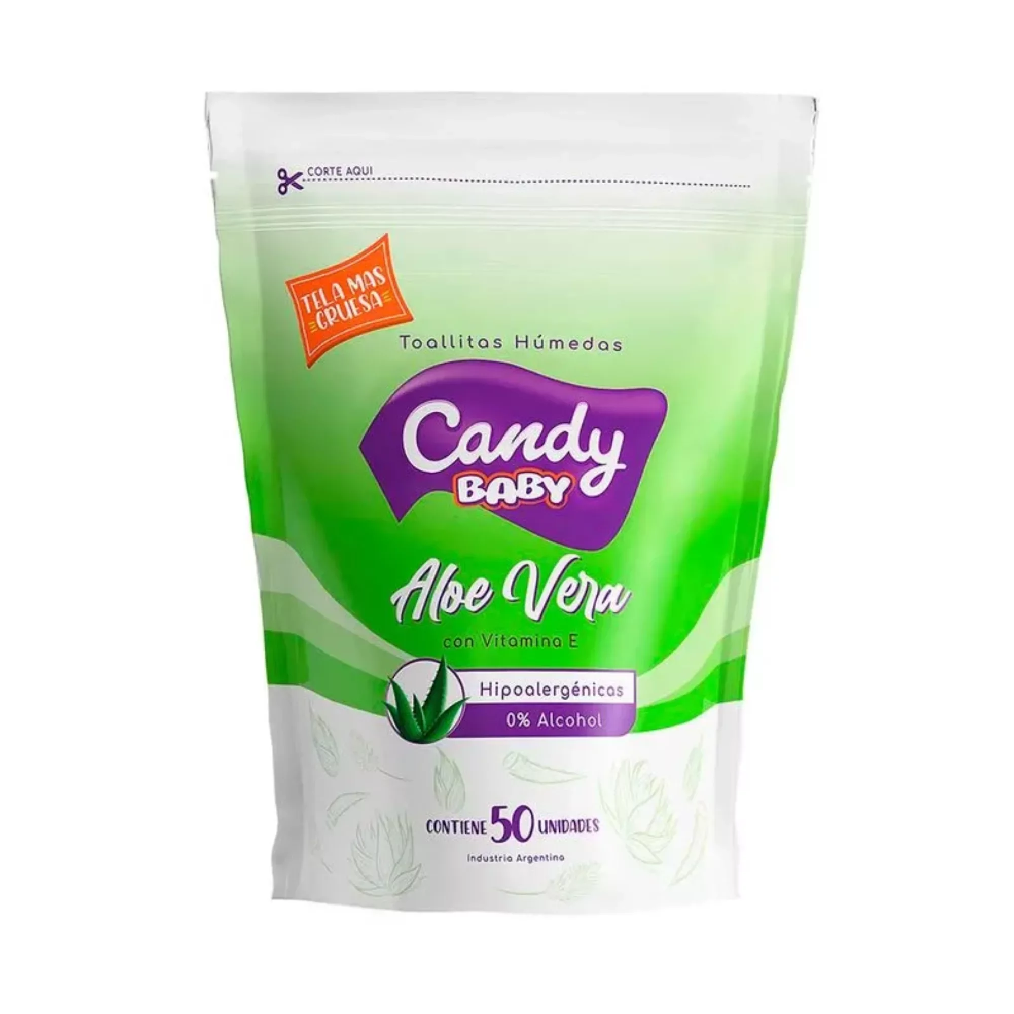 Toallitas Candy Aloe Vera cierre ziplox x 50 unidades